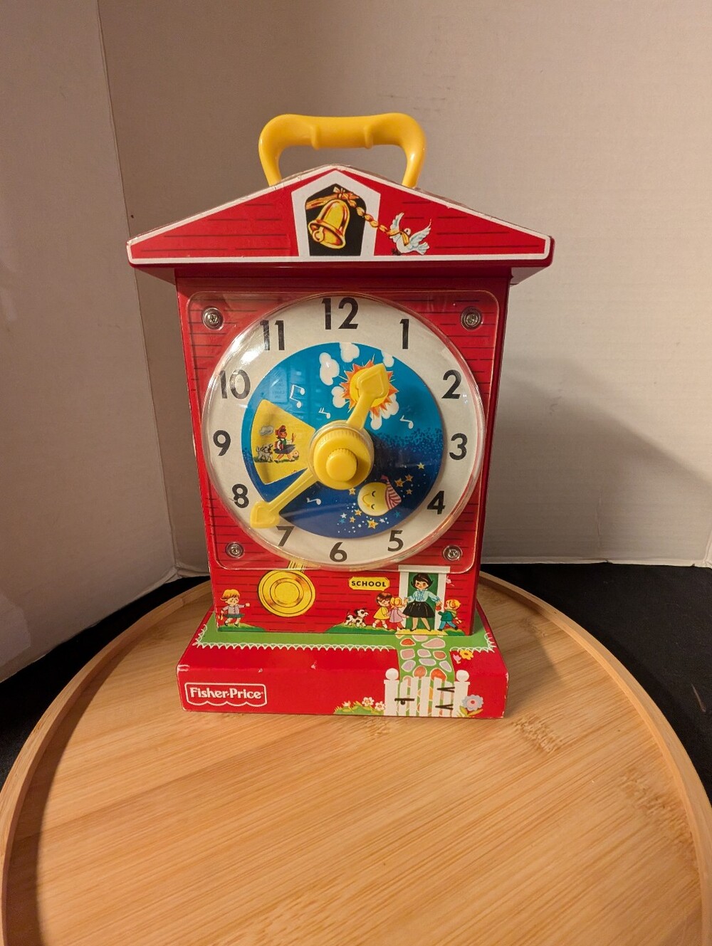 Fisher Price Music Box Teaching Clock 1960s vintage remake 2009 Mattel WORKS